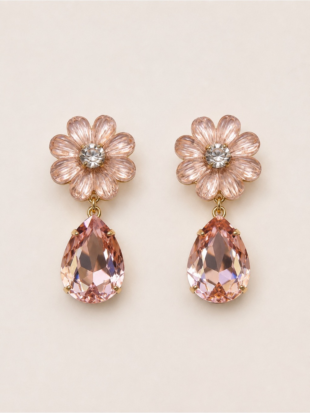 Dainty Pink Crystal Flower Drop Earrings - Elegant Women Jewelry